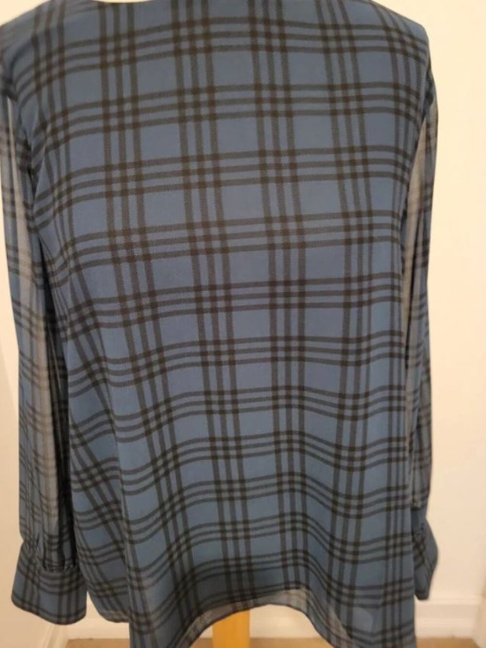 Ann Taylor plaid jewel neck long (sheer) sleeve blouse.  Size L